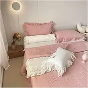 3 Pieces Quilt Set Twin Full/Queen Size Bedspread Small Leaves Lace Coverlet Lightweight Summer Comforter Cotton Bedding Set for All Season Bed Cover (Color : Pink, Size : 200x230cm-78x90 inch)