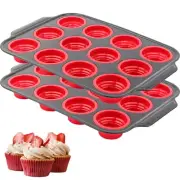 Metal Frame Silicone Muffin Pan, 12 Silicone Cups Round Muffin Cupcake Pan, M...