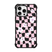 iPhone 16 Pro Max Ultra Impact Case MagSafe Compatible Pink Checkered Flowers