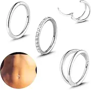 [LAXPICOL] 3Pcs Belly Button Bars,316l Surgical Steel Belly Button Piercing,Silver Hoop Earring Nose Ring,Cubic Zirconia Belly Button Ring Belly Rings For women,Silver Belly Bar Body Piercing Jewelry