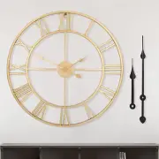 Large Modern Wall Clocks,18" Gold Metal,Rustic,Round,Silent Non Ticking,Battery