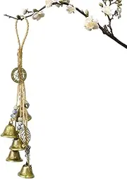 CXNXFD Garden Wind Chime, Pentagram Wind Chime with Bells, Vintage Bronze, Decorative Garden Wind Chime with Beads and Leaf Pendant