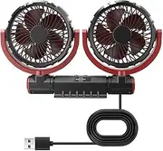 USB Fan for Car, Cooling Fan Double Head, USB Powered Adjustable 360 Degree Rotation Quiet Cooling Device for Pet Kids Travel