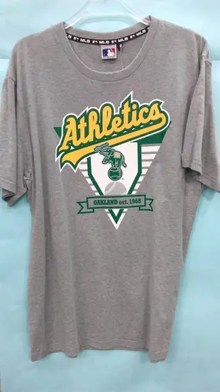 MLB美國大聯盟 運動家隊 流行款 無背號 圓領棉質T恤 灰 5530226-950