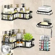 Shower Caddy, 5 Piece Rustproof Stainless Steel Bathroom Organizer, Adhesive Shower Shelf No Drilling, Black Shower Storage, Shower Soap Holder