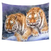 Cool Wildlife Animal Art Tigers in Snow Storm Tapestry