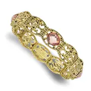 Fashion 1928 Jewelry Brass-Tone Filigree Link And Faceted Purple Acrylic Stones Stretch Bracelet