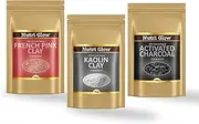 Nutri Glow's Activated Charcoal Powder, French Pink Clay, Kaolin Clay | 100% Pure and Natural Powders | Pack of 3 Combo