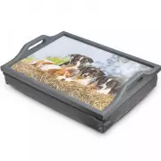 Wooden Cushioned Lightweight Lap Top Serving Tray With Handles Puppy Light Blue