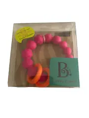 Chewy Chews B. Baby- Pink with Orange Rings Silicone Teether / Soft Rattle