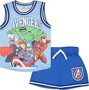 [Marvel] Avengers, Spider-Man Boys Basketball Jersey & Shorts Matching Set, 2-Piece Superhero Sports Outfit for Kids