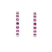 Natural Ruby Red Round Hoop Earrings 14k White Gold