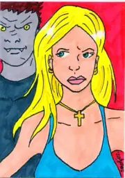 ACEO Sketch Card Buffy the Vampire Slayer Hand-Drawn & Coloured Signed Koz 2009