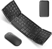 Wireless Foldable Keyboard and Mouse Combo, Portable Bluetooth Keyboard and Mouse Set for Tablet Smartphone Laptop, Compatible with Mac iOS Windows Android System-3 BT Channels