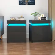 Advwin Bedside Table 2 Drawers With Lift Up Storage Nightstand LED RGB Light Side Table Black