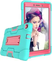 Case for Samsung Galaxy Tab A T290/T295 (2019 Version), Slim Heavy Duty Shockproof Rugged Protective Case with Kickstand for 8.0 inch Galaxy Tab A Cover for Kids (Aqua+Rosered)