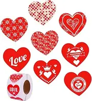Angoily 1 Roll Valentine's Day Adhesive Stickers Heart Pattern Present Sealing Labels for Cookies Envelopes and Favors for DIY Crafts and Present Wrapping