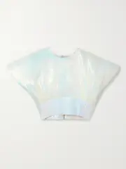 [Christopher John Rogers] Christopher John Rogers - Cropped Iridescent Textured Silk-organza Top - White - US6 US 6 White