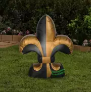 3' Self-Inflatable LED Mardi Gras Black & Gold Fleur-De-Lis Yard Decoration
