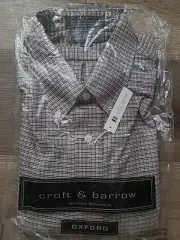 Croft & Barrow Oxford Dress Shirt Mens 17 34/35 XL Tan Black Plaid