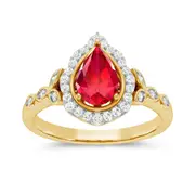 Pear Created Ruby Ring with 0.10ct of Diamonds in 9kt Yellow Gold