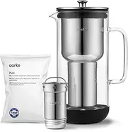 Aarke Purifier, Water Filter Jug in Glass and Stainless Steel, 2.4L / 10 Cups, Includes Aarke Pure Filter Refill Bag