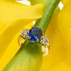 3Ct Oval Cut Lab Created Blue Sapphire 14k Gold Plated Three Stone Wedding Ring