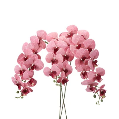 3Pcs 41" 9 Heads Artificial Orchid Stems Faux Phalaenopsis, Dark Pink