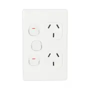 4C 040.0.0101 - Slimline Double Vertical Power Point With Extra Switch - Elegant Range - White