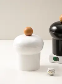 在飛比找松果購物優惠-日式簡約陶瓷儲物罐精緻木球蓋密封防潮商用家用皆宜 (8.3折