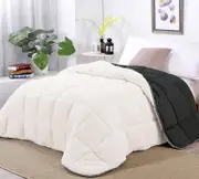 Winter Sherpa Fleece Reversible Comforter Set Charcoal in Double, Queen and King Sizes