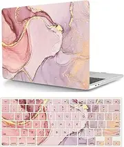 Laptop Hard Shell Case Compatible with New MacBook Pro 16 inch with Touch ID 2021/2023 Release Model M1 A2485/A2780 M2 Pro/Max Chip, Plastic Hard Shell Case Cover & Keyboard Cover, Pink Sequin Marble