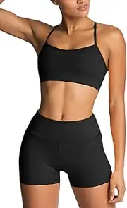 [IMEKIS] Women's Yoga Outfit Seamless Workout Set High Waist Exercise Shorts Pants with Sport Crop Top Bra 2PCS Gym Tracksuits