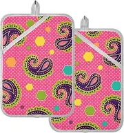 Pot Holders Kitchen Paisley Flower Ethnic Peach Potholders with Pocket Hot Pads for Kitchen Oven Mitts 2 Pack