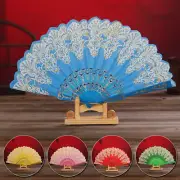 Vintage Folding Fan Gold Powder Flower Hand Held Fan Costume Dance Foldable Fans