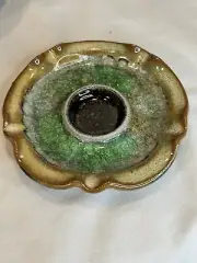 Studio Art Pottery & Fused Glass Votive Candle Dish Ashtray Stunning Glittery