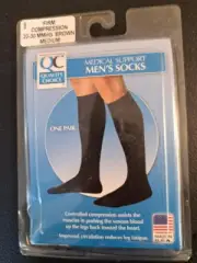 Quality Choice Men's Support Socks 20-30mmHg Firm Compression, Brown, Medium New