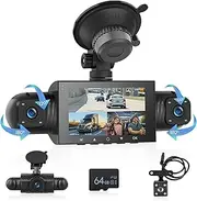 [Hodozzy] 4 Car Camera Dash Cam Front and Rear Inside, 3 inch 1080P Dashcam with 64GB Card, Dashcam for Car with Parking Monitor, Night Vision, G-Sensor, Loop Recording, Wide Angle