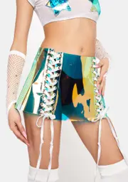 [J Valentine] Sea Holo Lace-Up Vinyl Skirt