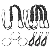 3Pcs 2ft Retractable Tool Lanyard with Glove Clamps and Keychains, Black