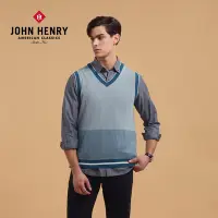 在飛比找Yahoo奇摩購物中心優惠-JOHN HENRY 雙色拼接滾邊針織背心-藍