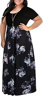 [Nemidor] Women's Chevron Print Summer Short Sleeve Plus Size Casual Maxi Dress (26, Purple Print)