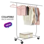 Single Rail Rolling Garment Cloth Coat Rack Hanger Dryer Collapsible Adjustable