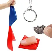 Neliky Magic Tricks Kit Including 4 Classic Tricks - Bite Coin, Bite Cookies, Disappearing Silk Fake Thumb Tip,Magic Ring Chains for Streets Magic Props Set and Close Up Magician Kit