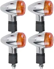 4 Pack Motorcycle Chrome Bullet Front Rear Turn Signal Amber Motorcycle Turn Signals Indicators Replacement for Honda Harley Kawasaki Suzuki Yamaha (DC 12V)