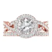 2.6ct Round Cut Halo Bridal Engagement anniversary Ring Band Set 14k Rose Gold