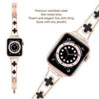 在飛比找Very buy優惠-適用蘋果手錶SE1-9代時尚鑲鑽四葉草金屬錶帶