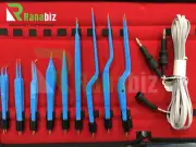 9x Prime Quality Reusable American Bipolar Forceps, Blue & 3mtr Silicon Cord:Set