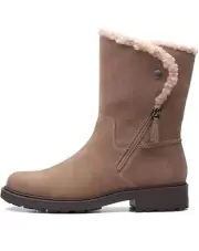 Clarks Women’s Opal Zip Mid Calf Boot, Pebble Suede In Beige Size 6D