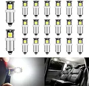 Qoope 20-Pack BA9S LED Bulb White, 53 57 T11 T4W 64111 LED Bulb 12V 5SMD 5050 for Car Interior Dome Map License Plate Courtesy Step Glove Box Light